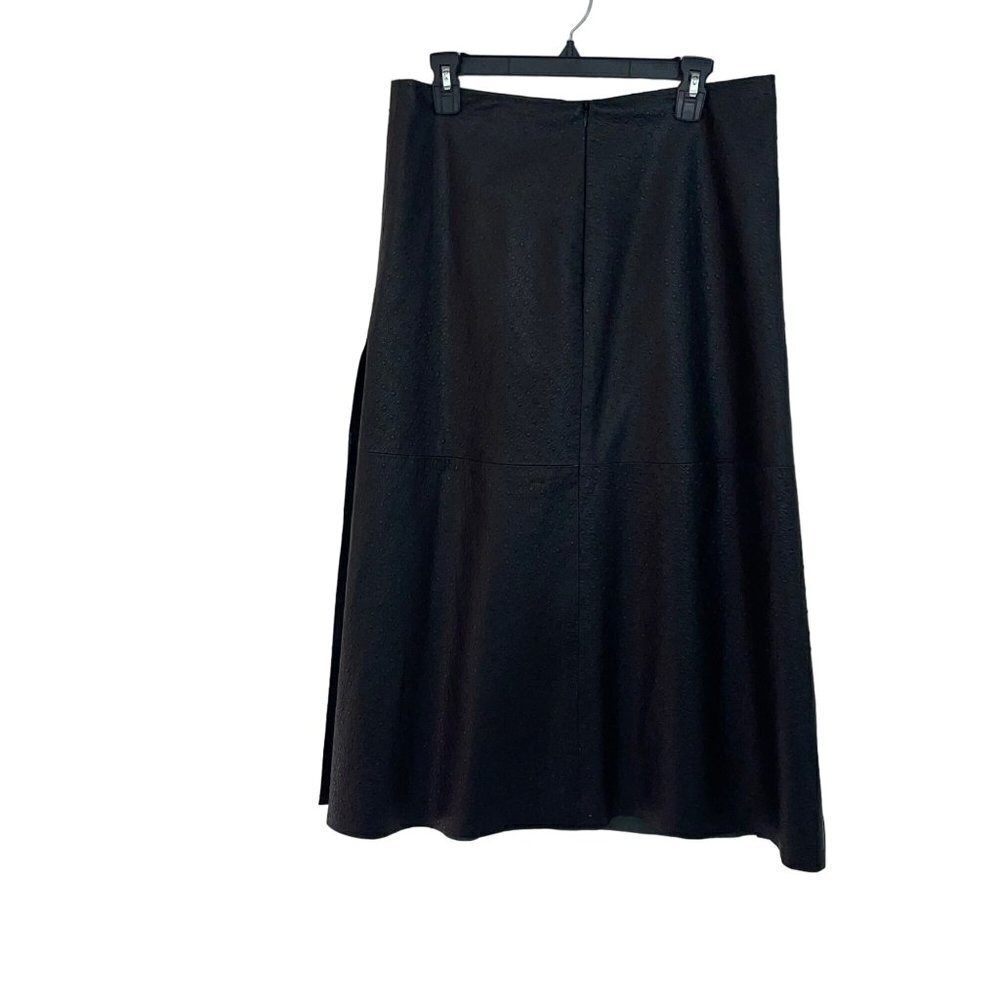 Womens A Line Skirt Size Large Black Vegan Leather Ostrich Embossed Side Slits - Picture 2 of 16